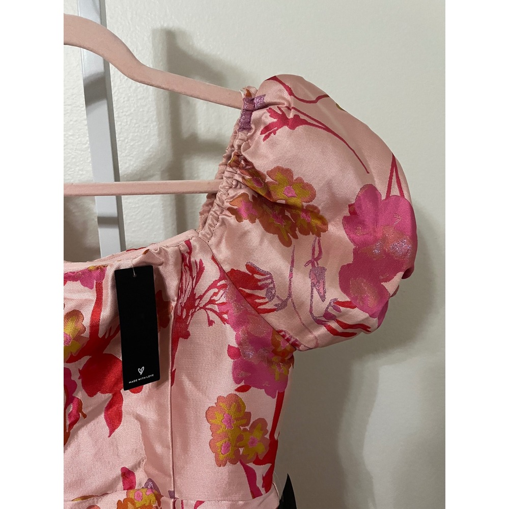 NWT Lulus So Stunning Light Pink Floral Jacquard Puff Sleeve Mini Dress Small - Picture 7 of 10